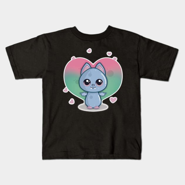 Little Cute Valentine Day Bat with Hearts Kids T-Shirt by LittleBearBlue